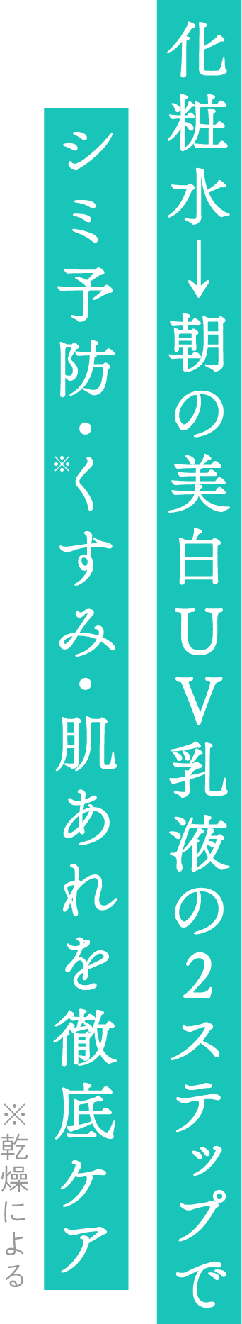 化粧水→朝の美白UV乳液の2ステップでシミ予防・くすみ・肌あれを徹底ケア